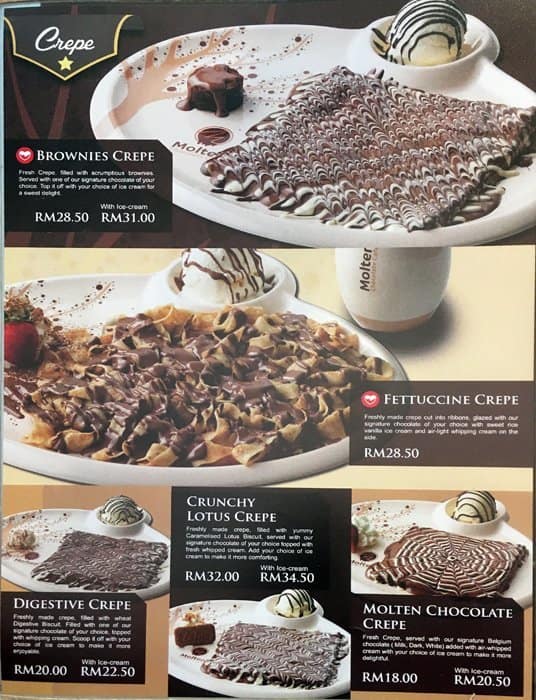 Image result for molten chocolate cafe menu