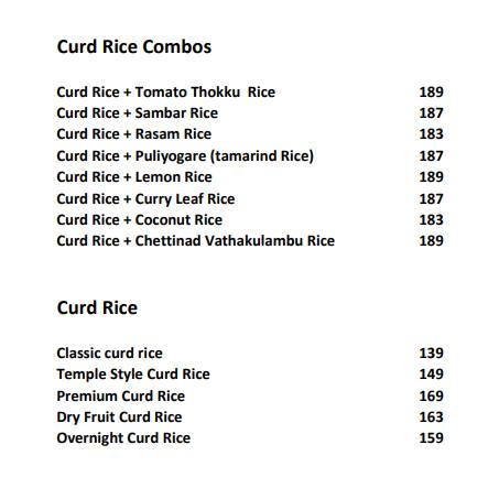 Menu of Madras Curd Rice Company, JP Nagar, Bangalore