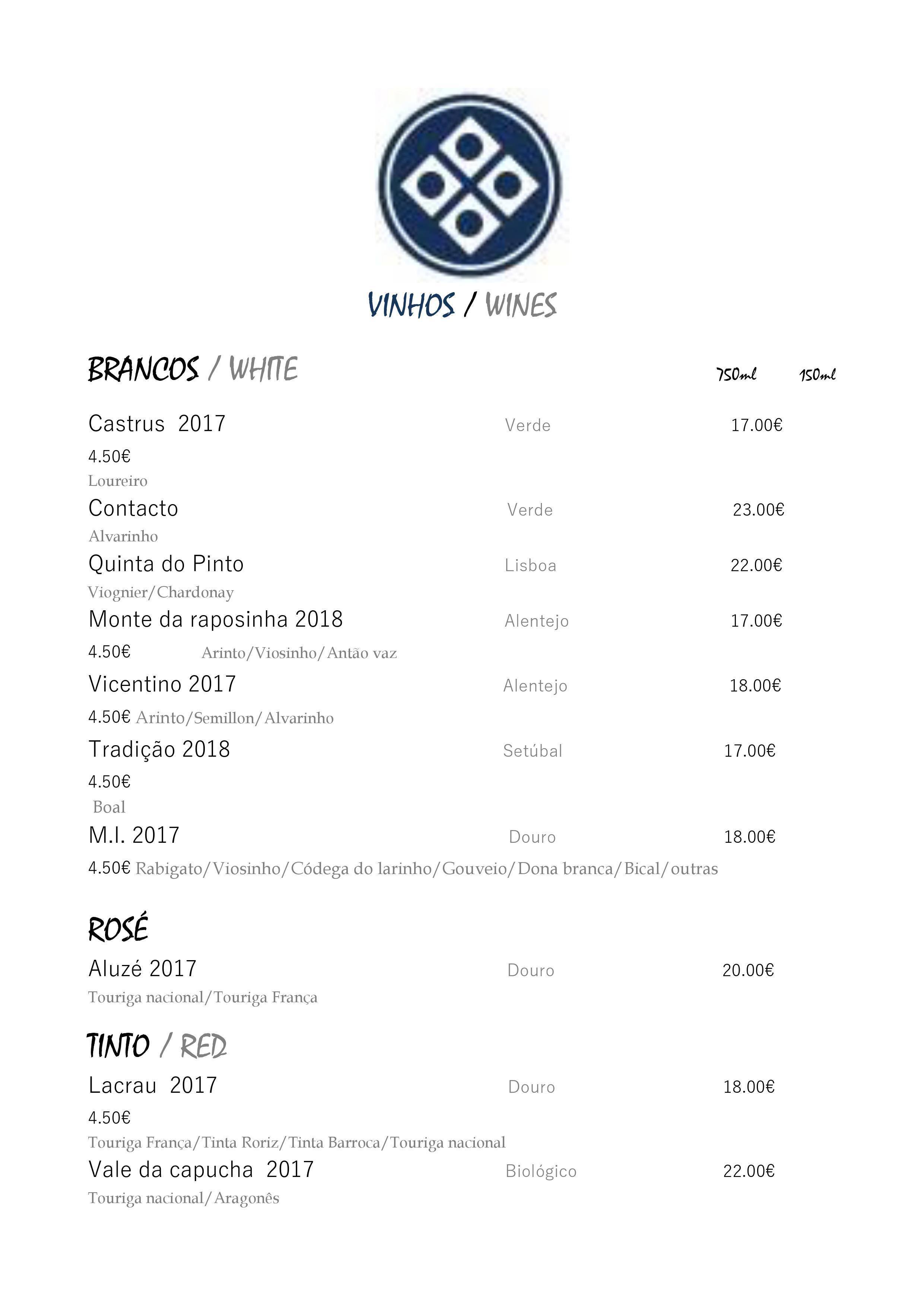 Menu at Bonsai restaurant, Lisbon, R. da Rosa 248