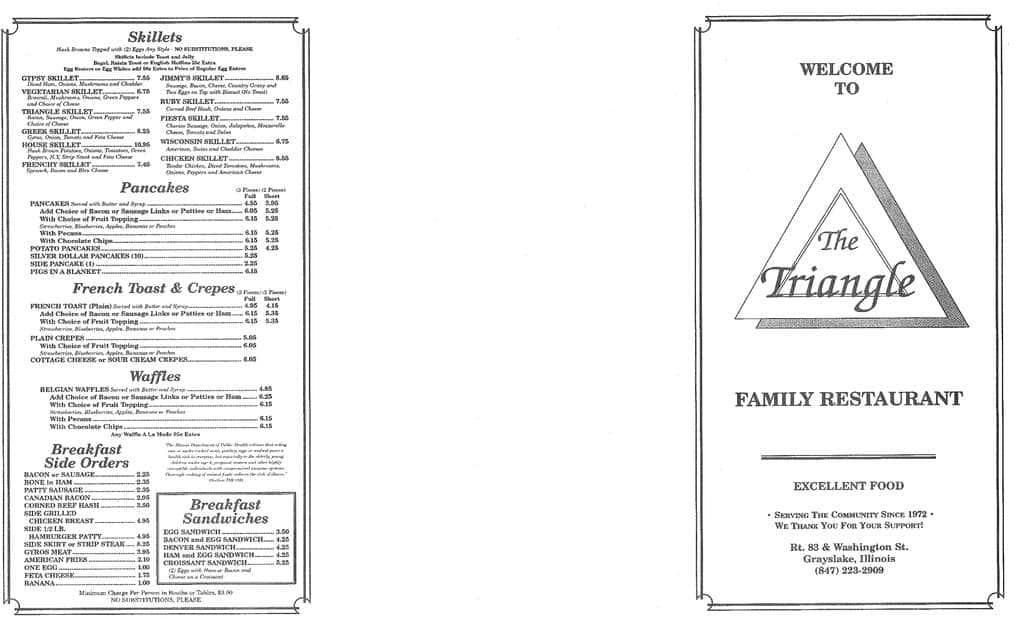 Menu at Triangle Restaurant, Grayslake