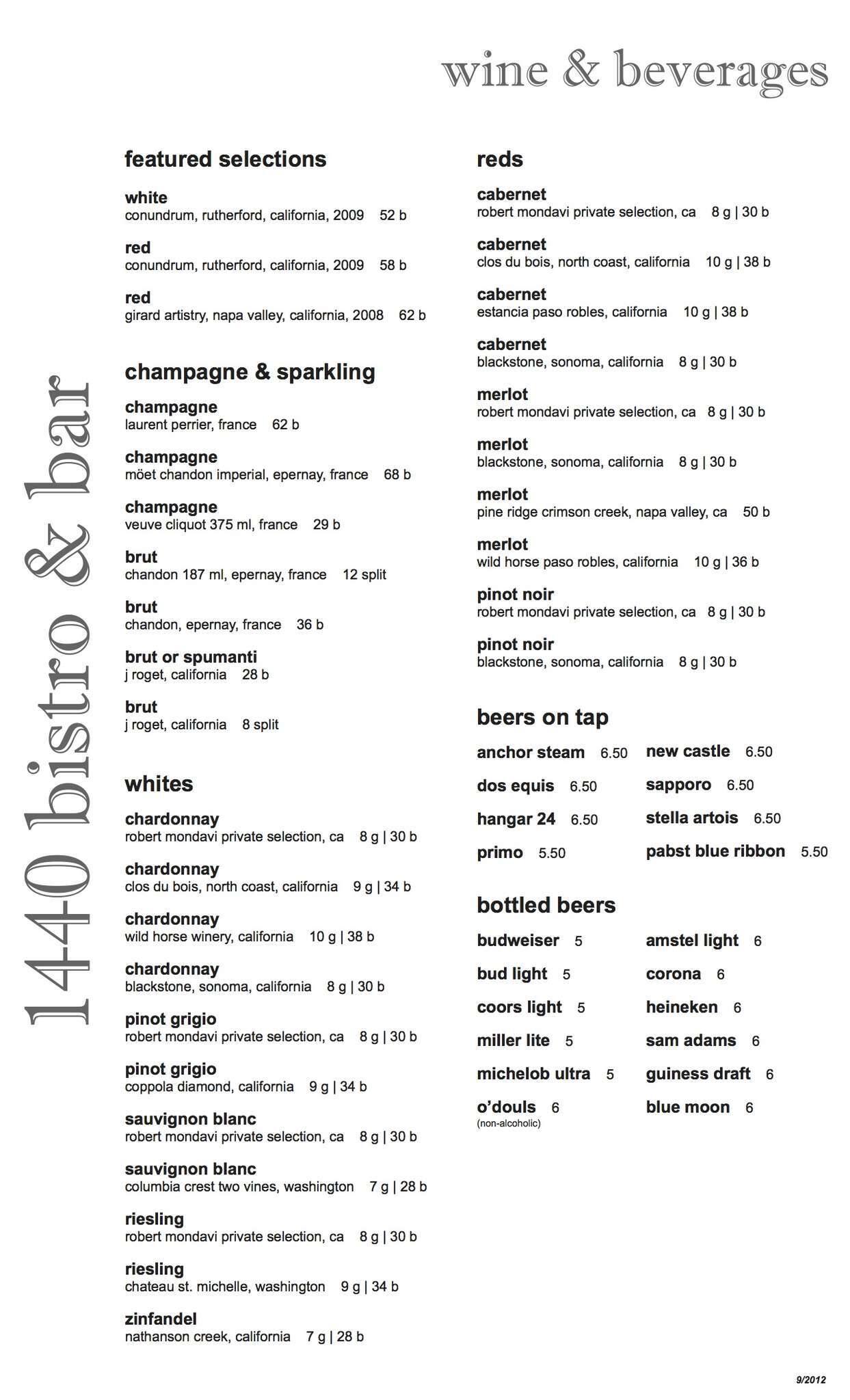 1440 Bistro and Bar Menu, Menu for 1440 Bistro and Bar, El Segundo, El