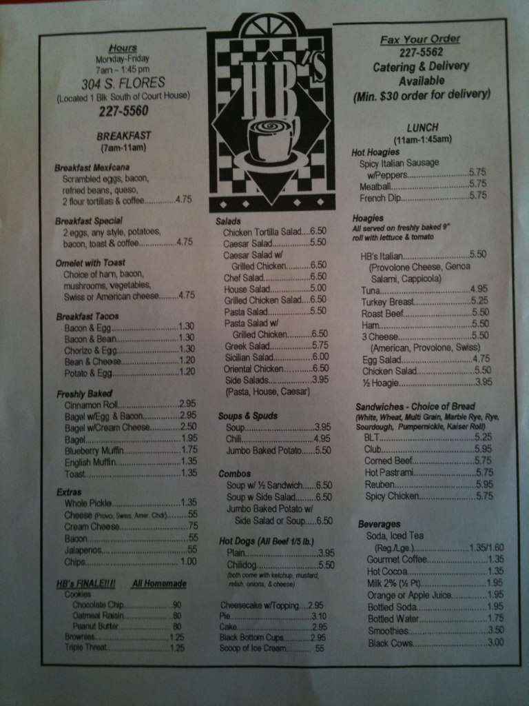 H B's Deli Menu, Menu for H B's Deli, Central Business District, San