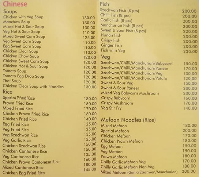 Menu of SherEPunjab, Theatre Road, Kolkata