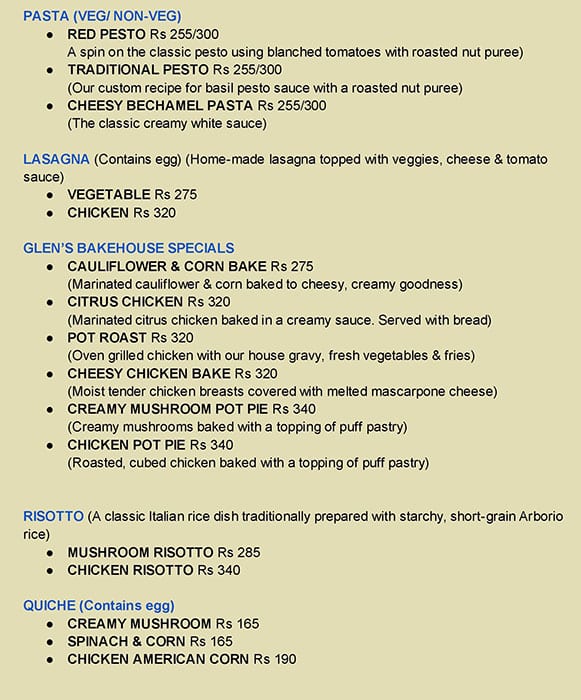 Menu at Glen’s Bake House Jayanagar, Bengaluru