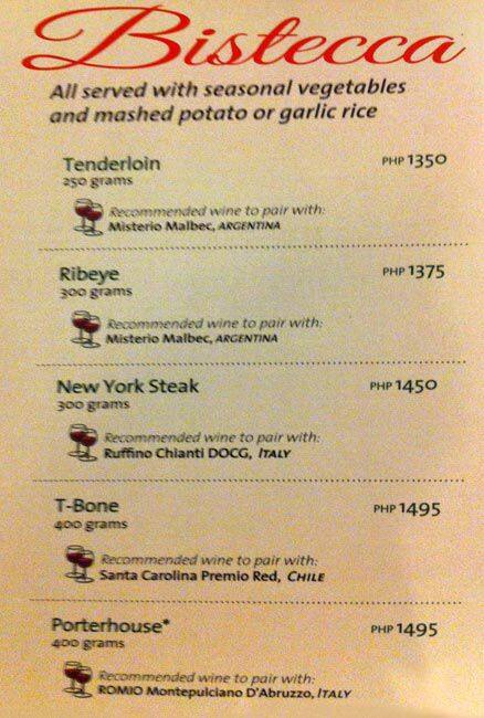 Carta de Italianni's Restaurant, San Juan