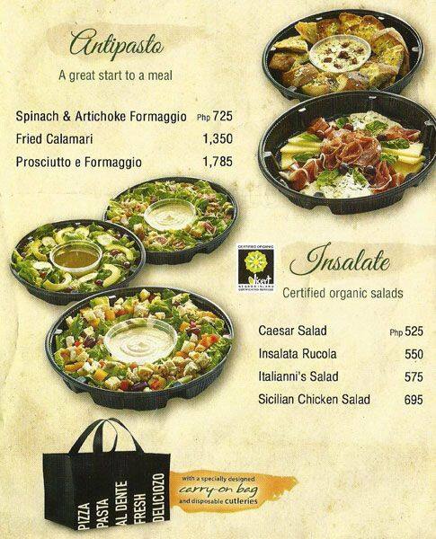 Carta de Italianni's Restaurant, San Juan