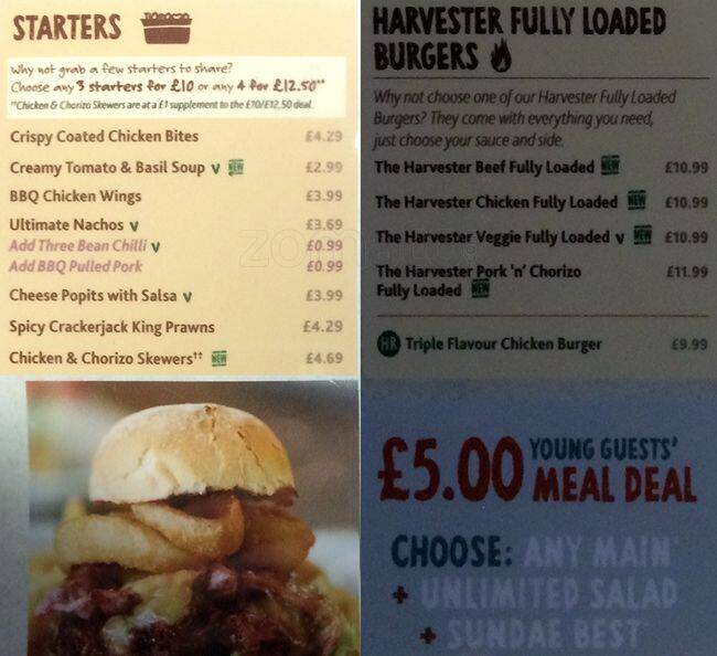 Harvester a Manchester Foto del Menu con Prezzi Zomato UK