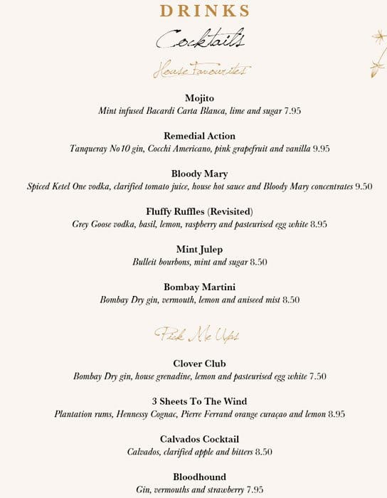 Copper Blossom Menu, Menu for Copper Blossom, New Town, Edinburgh