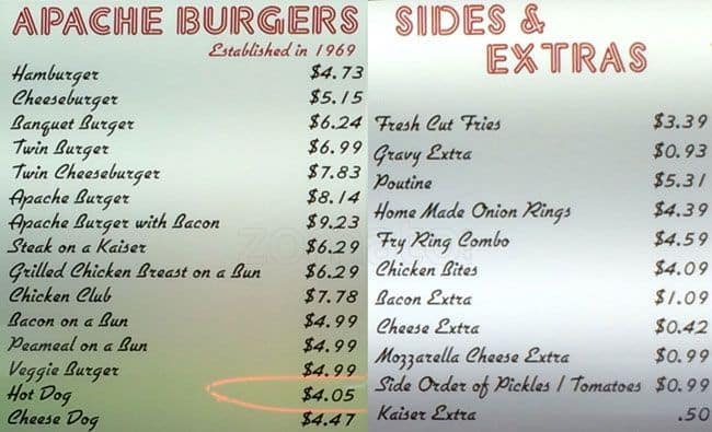 Menu de Apache Burgers