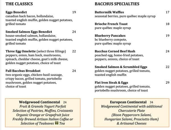 Bacchus Restaurant and Lounge - Wedgewood Hotel Menu - Urbanspoon/Zomato