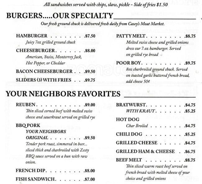 Menu at Your Neighbor pub & bar, Naperville