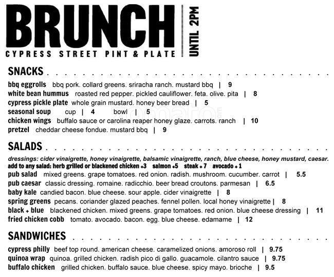 Cypress Street Pint & Plate menu Urbanspoon/Zomato