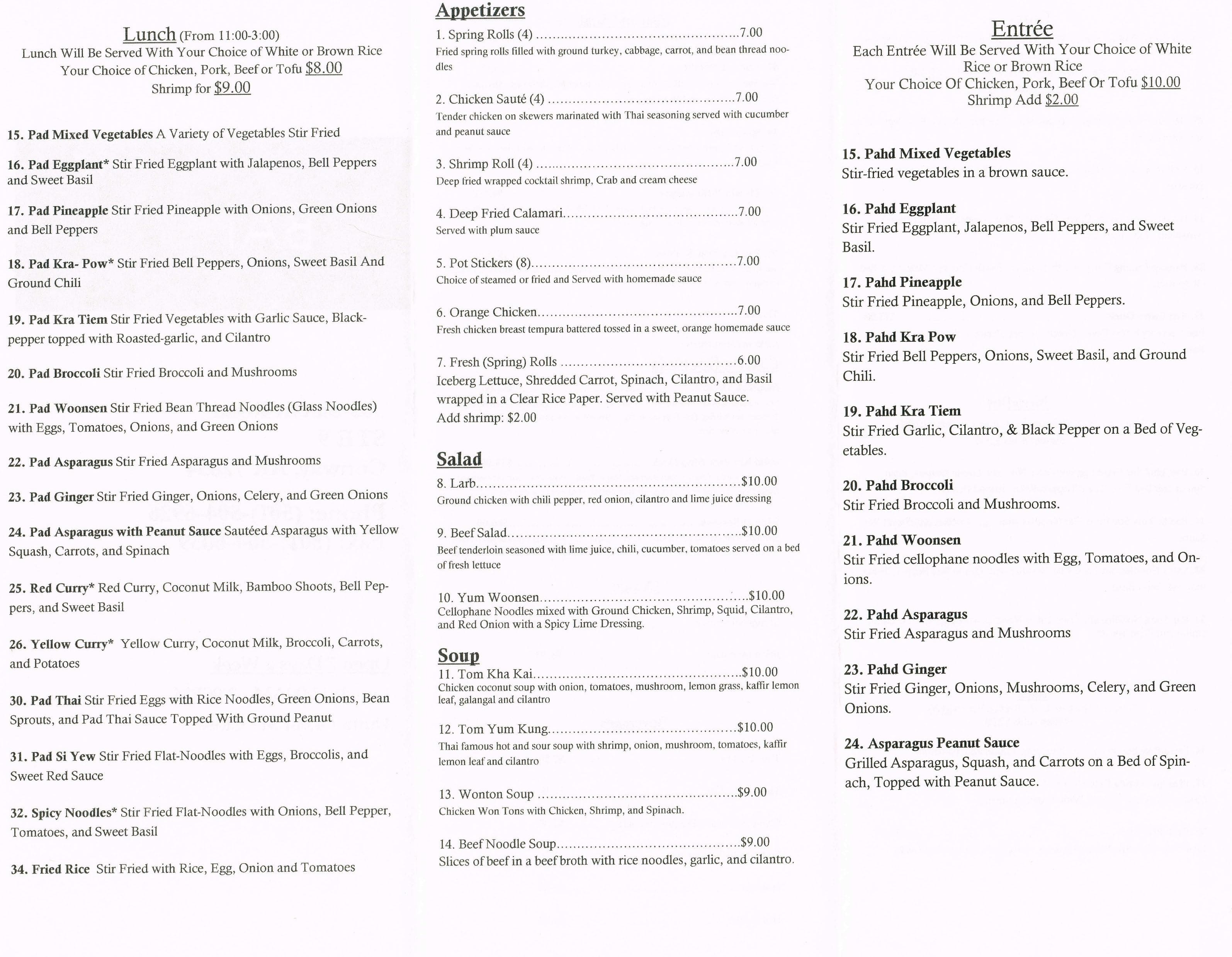 Bai Tong Thai Cuisine Menu, Menu for Bai Tong Thai Cuisine, Conway