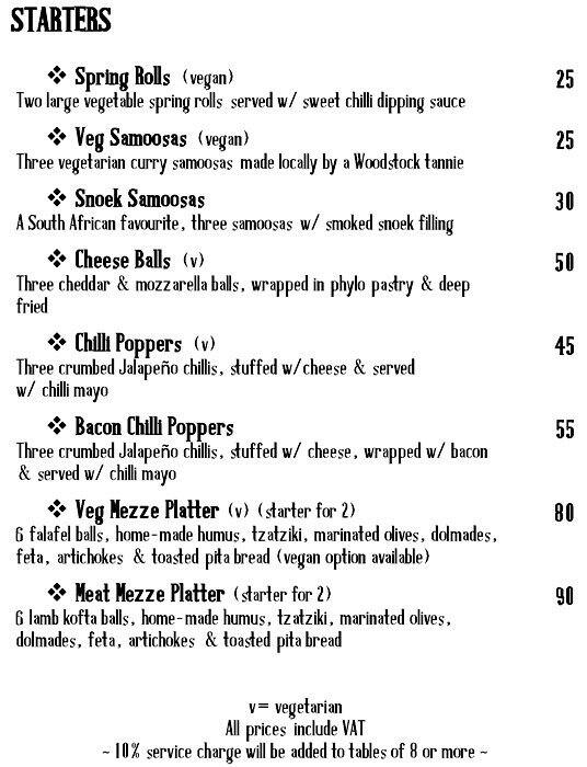 A Touch of Madness Menu, Menu for A Touch of Madness, Observatory, Cape