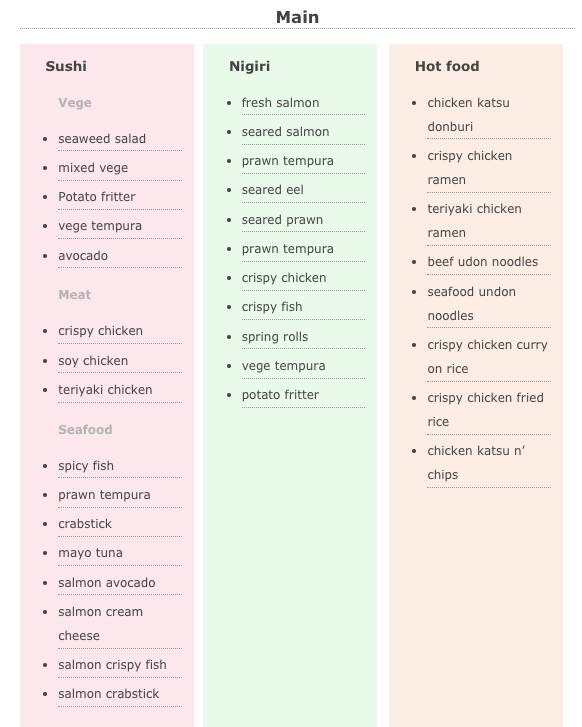One Sushi Menu Menu For One Sushi Upper Hutt Central Wellington