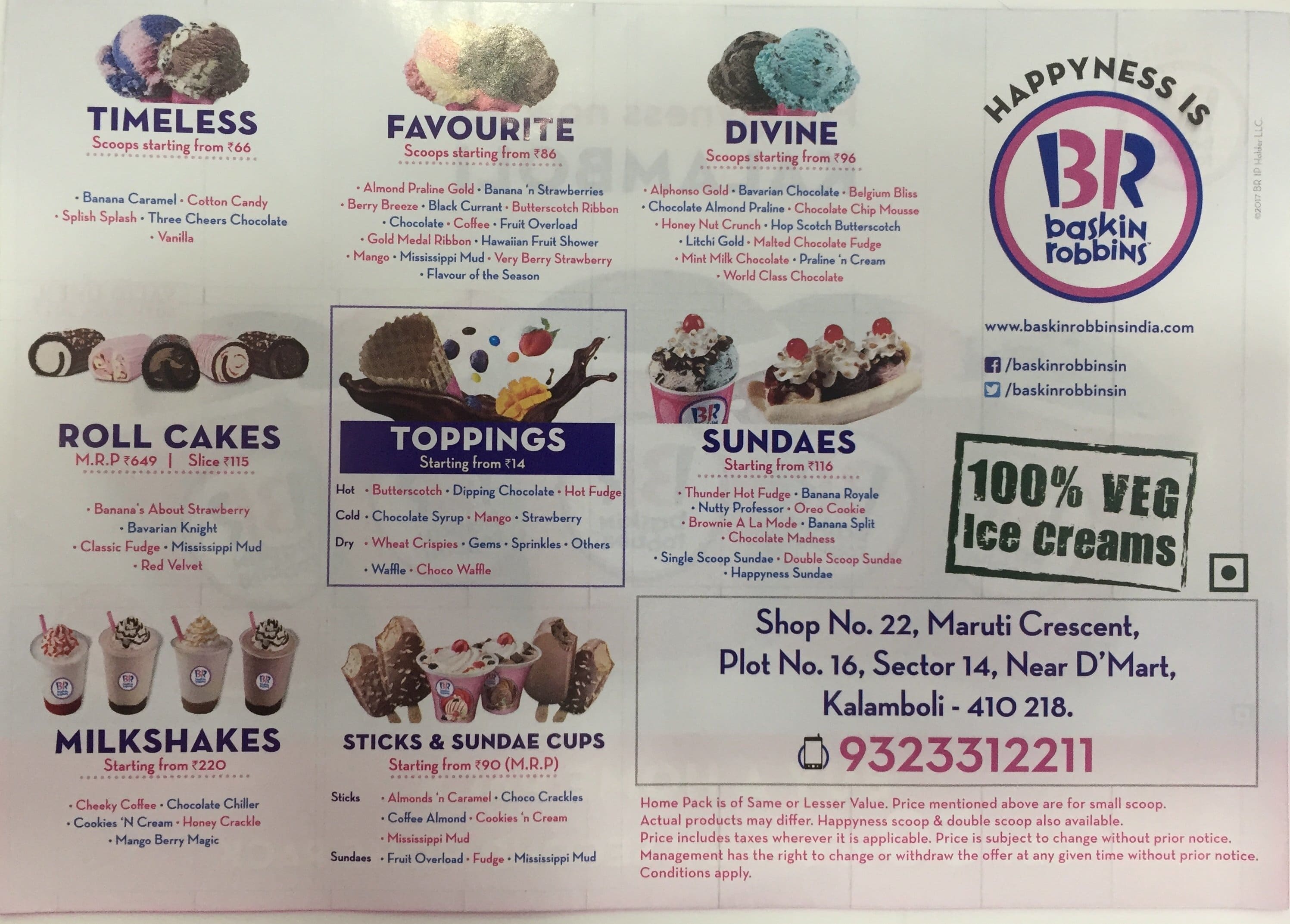 Menu at BaskinRobbins, Mumbai, Inorbit Mall, 2nd Floor, Food Court, Link Road, Mindspace, Malad