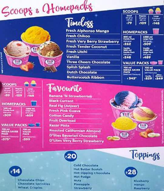 Menu at Baskin Robbins, Mumbai, Napean Sea Road