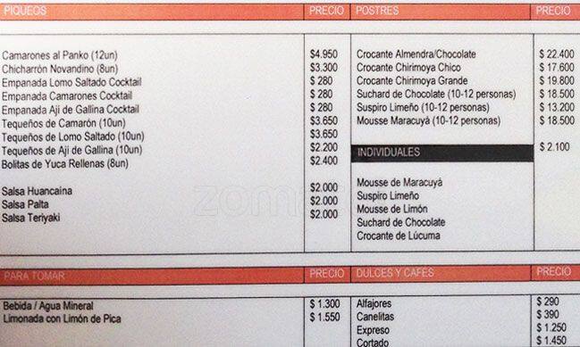 Dulce Rocoto menu