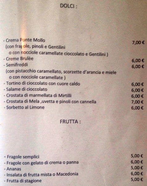 Menu di Ponte Mollo 