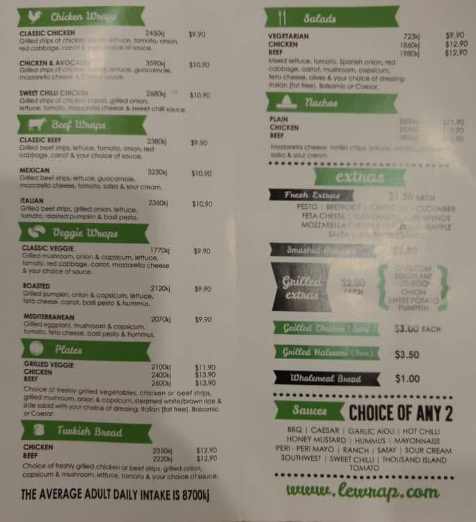 Le Wrap Menu, Menu for Le Wrap, Penrith, Sydney Urbanspoon/Zomato