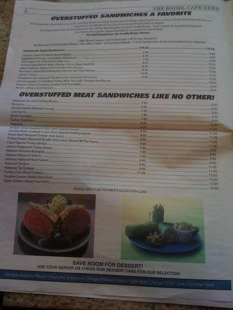 Menu at The Bagel Cafe, Las Vegas, 301 N Buffalo Dr