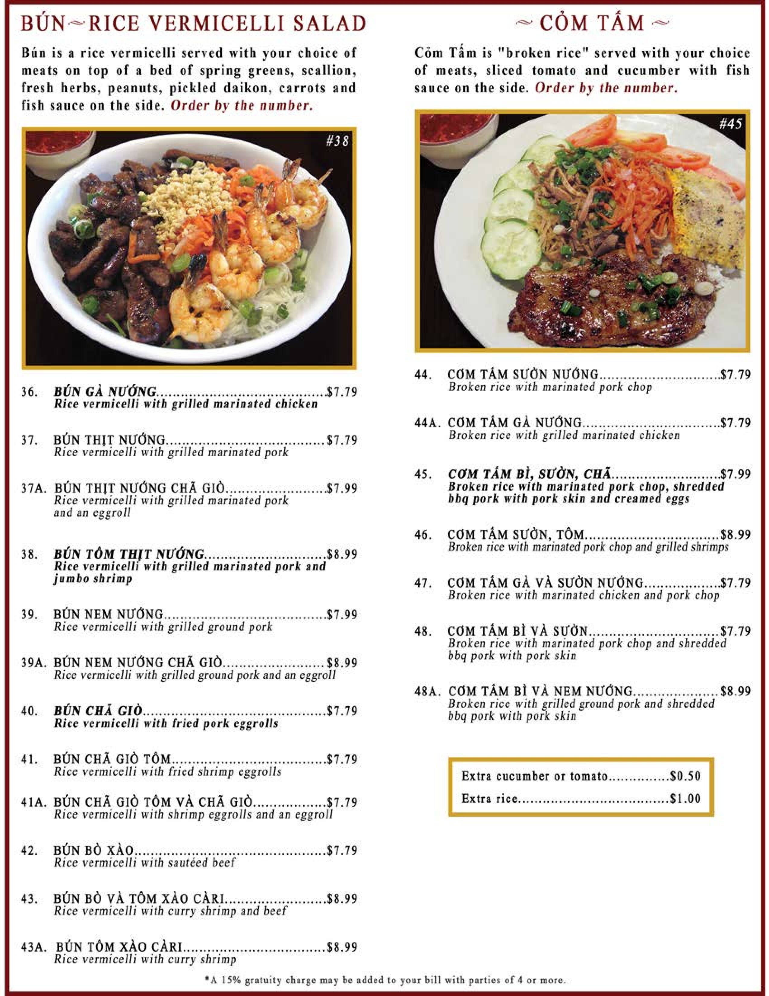 Menu at Pho 79 restaurant, Minneapolis