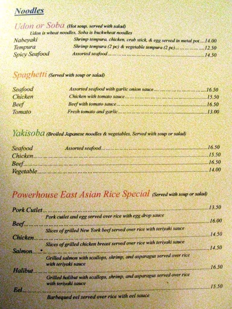 Carta de Kodiak Hana Restaurant, Kodiak