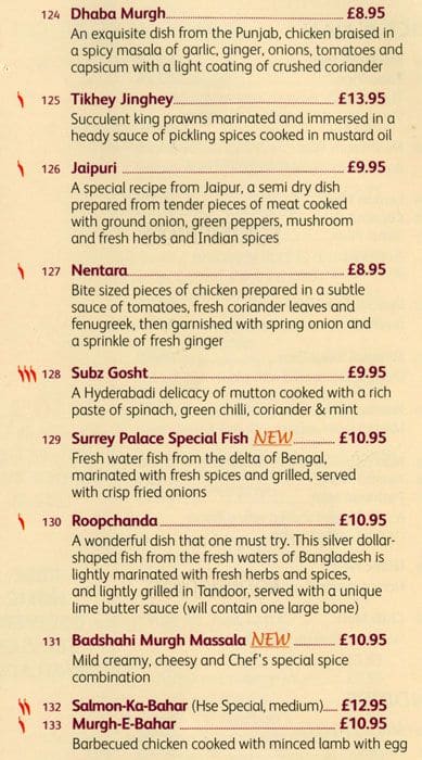 Menu at Surrey Palace restaurant, Epsom, 181 Kingston Rd