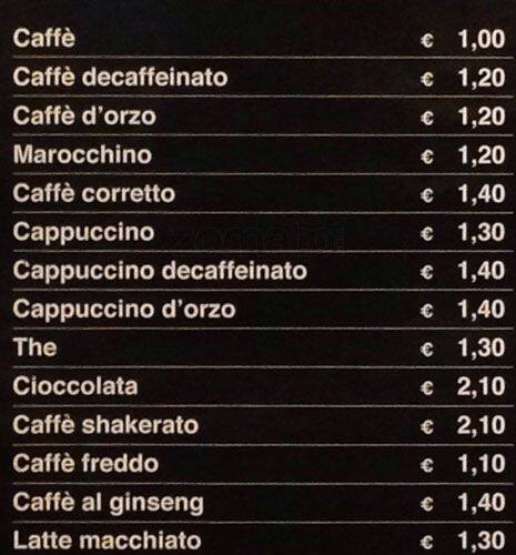 Menu di Zodiaco Bar 