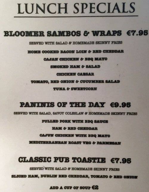 Menu at Kildare Street Hotel pub & bar, Dublin