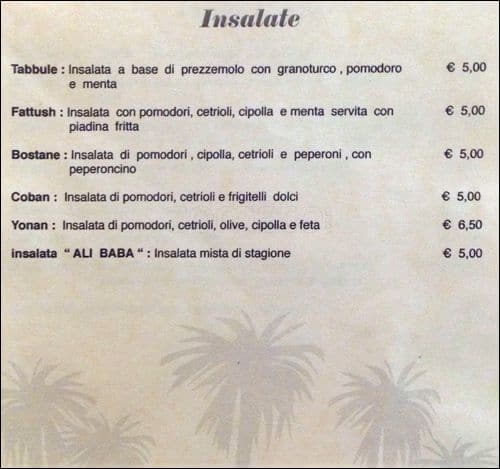 Menu di Ristorante Ali Baba 