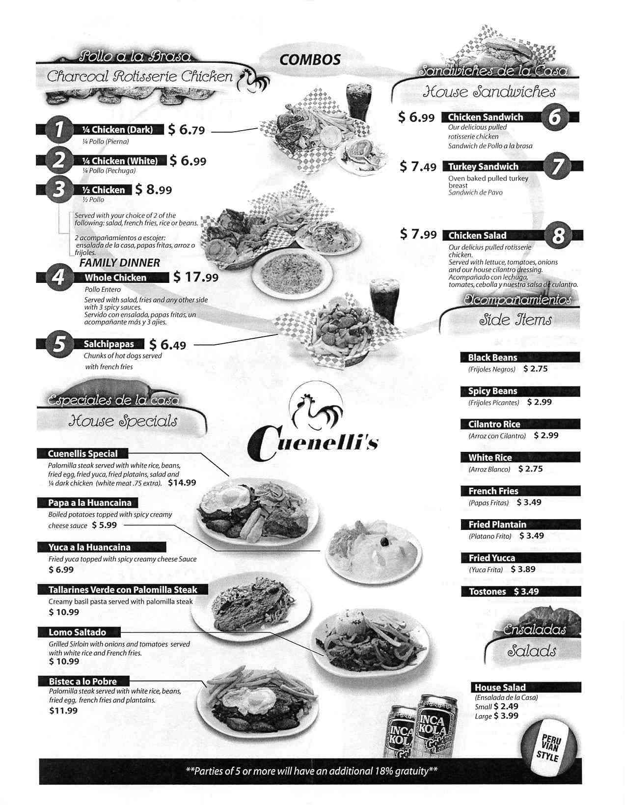 Cuenelli's Peruvian Style Rotisserie Chicken Menu Urbanspoon/Zomato