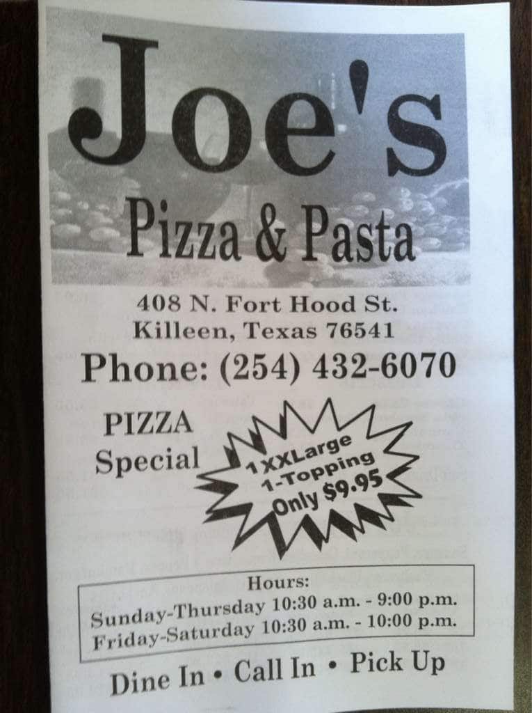 Joe's NY Style Pizza & Pasta Menu Urbanspoon/Zomato