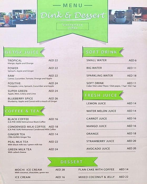 Menu at Vietnamese Snack Food Cafe Restaurant JLT Branch, Dubai