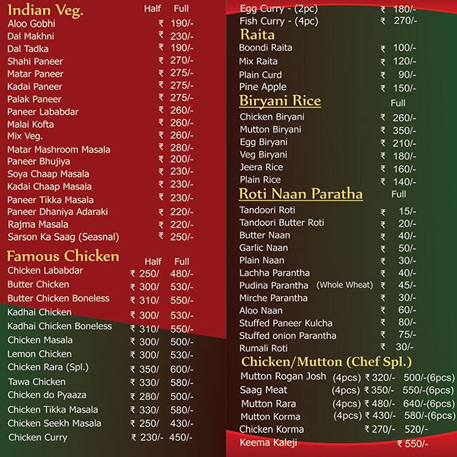 Menu of Kanvir's Kitchen, Chhatarpur, New Delhi