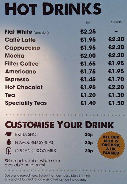 Menu at Ravello Coffee fast food, London, 44a Horseferry Road