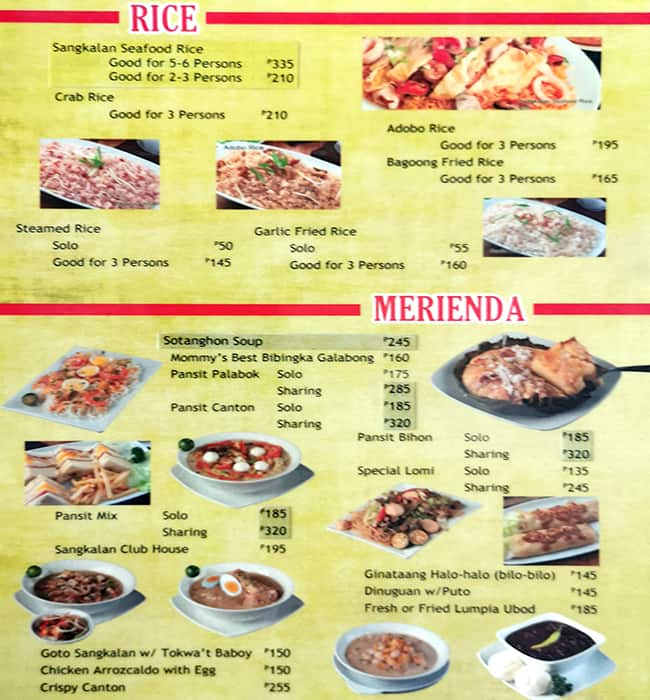 Menu at Sangkalan Restaurant, Quezon City, 37 Visayas Ave