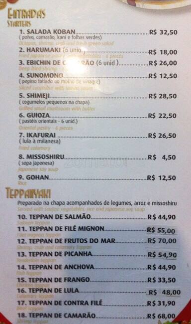 Koban cardápio