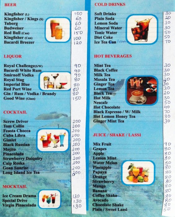 Sea Bird Shack menu
