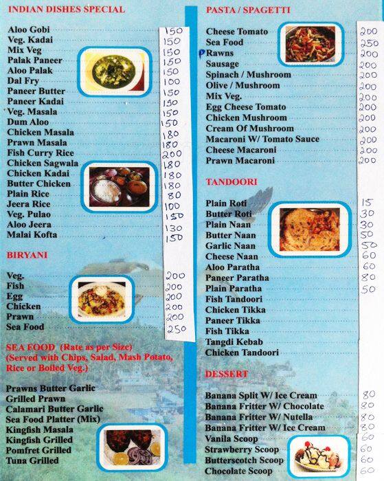 Sea Bird Shack menu