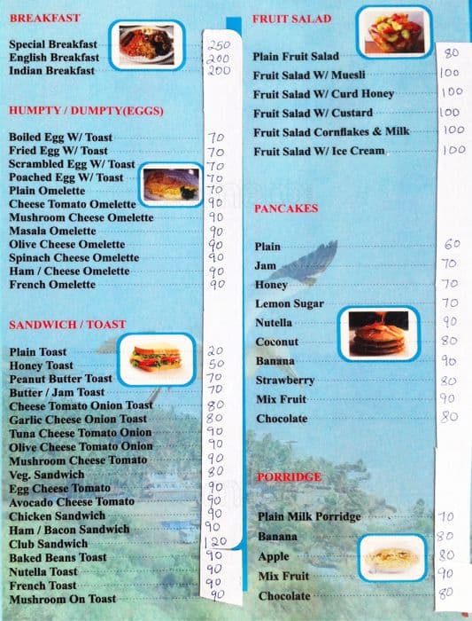 Sea Bird Shack menu