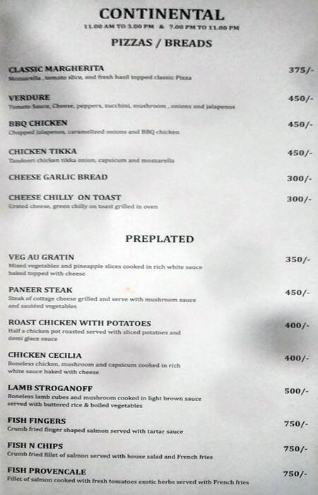 Cinnamon Restaurant menu