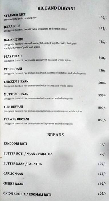 Cinnamon Restaurant menu