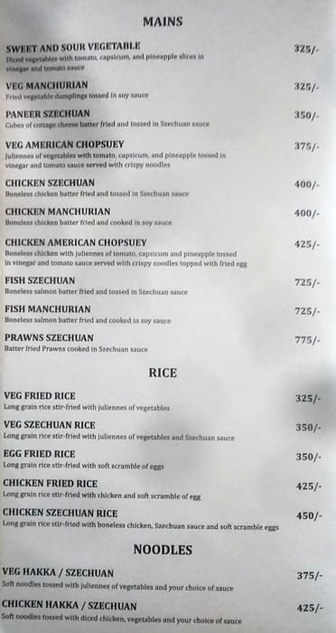 Cinnamon Restaurant menu
