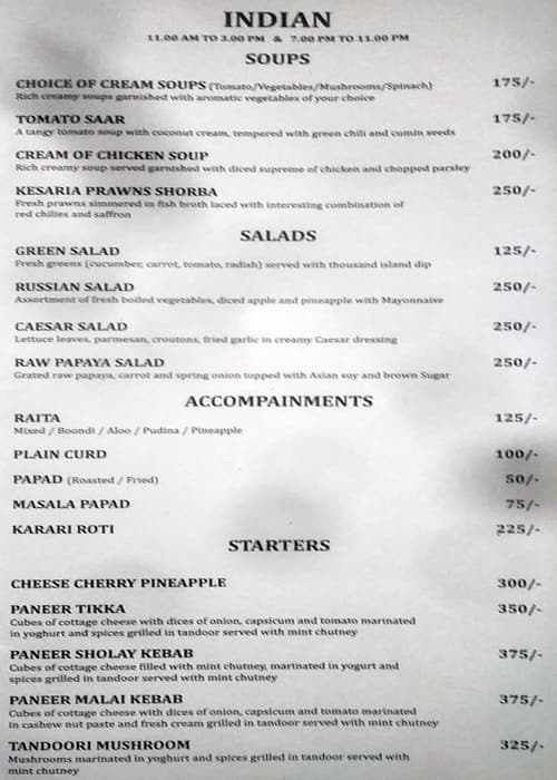 Cinnamon Restaurant menu