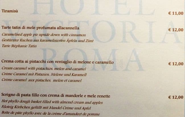 Menu di Belisario Restaurant - Hotel Vittoria 