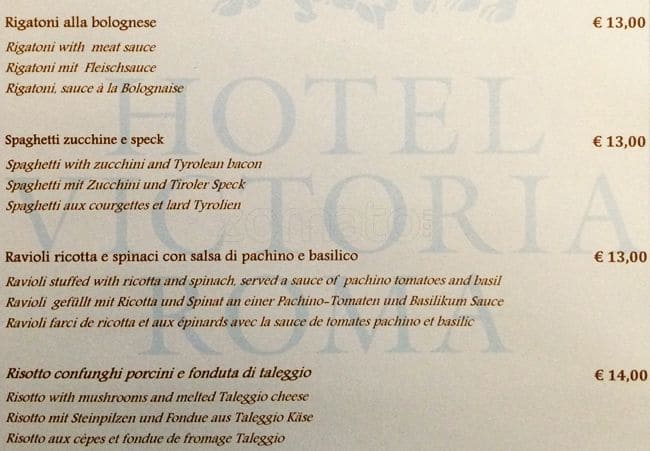 Menu di Belisario Restaurant - Hotel Vittoria 