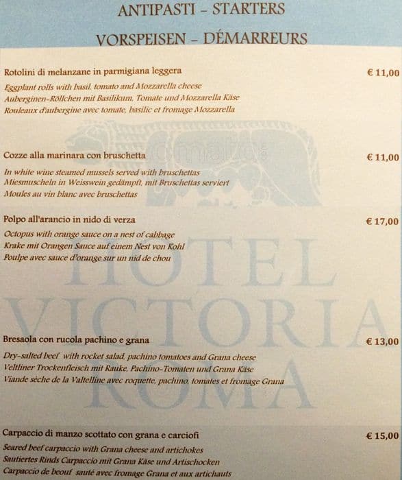 Menu di Belisario Restaurant - Hotel Vittoria 