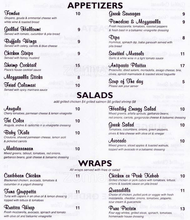 Plaza Lounge Menu, Menu for Plaza Lounge, Astoria, New York City