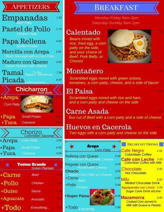 El Rincon Paisa Restaurante Menu - Urbanspoon/Zomato